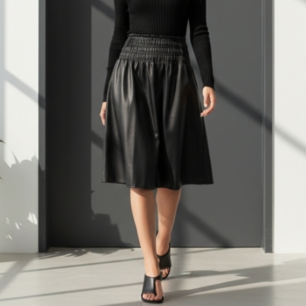 Acting Pro Smock Waisted Faux Leather Skirt Black Size Large